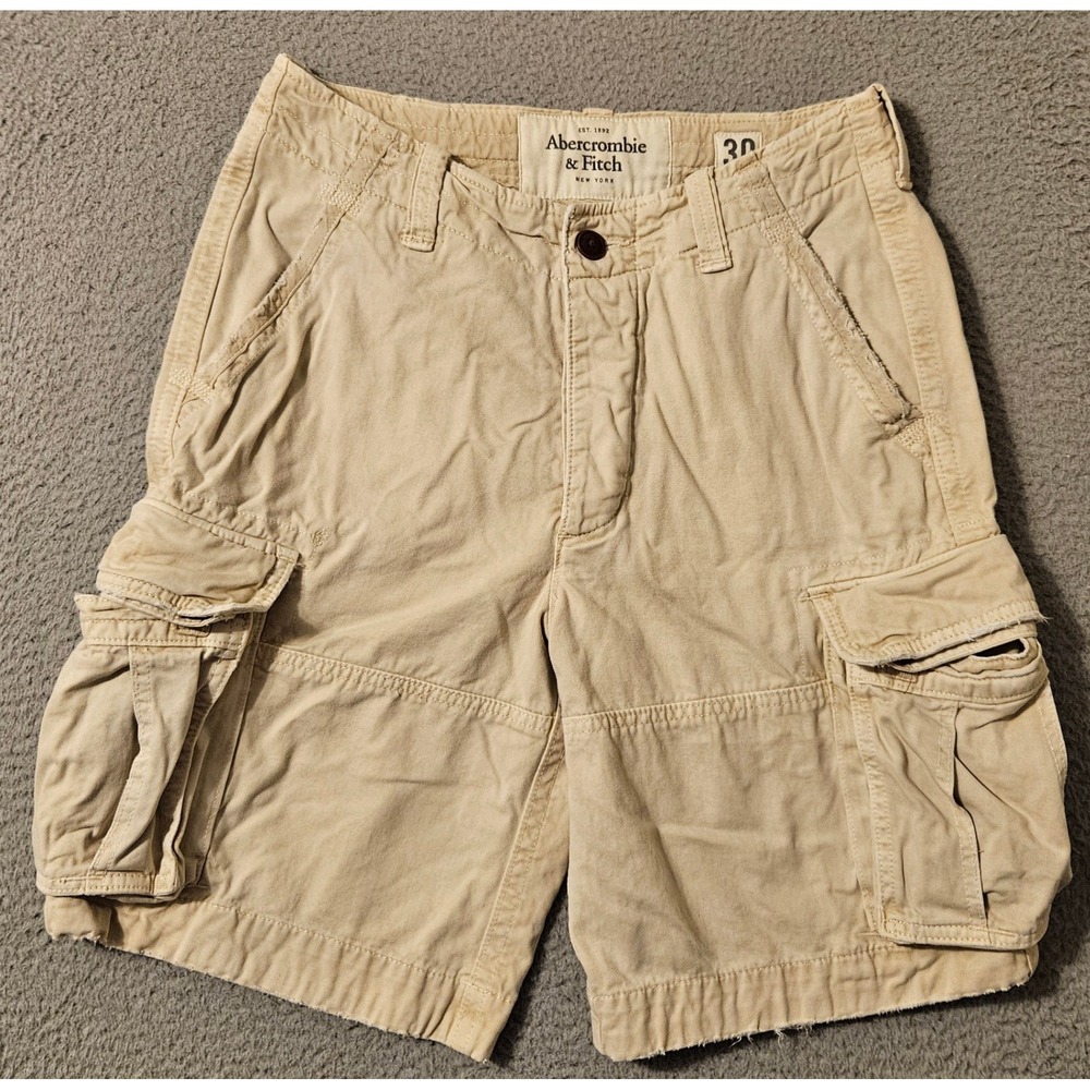 Vintage Abercrombie & Fitch Cargo Shorts 30 Military Fatigues Tan Distressed